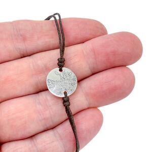 Vintage Sterling Silver 925 | Love Tree Disk | Black Corded Necklace 20"